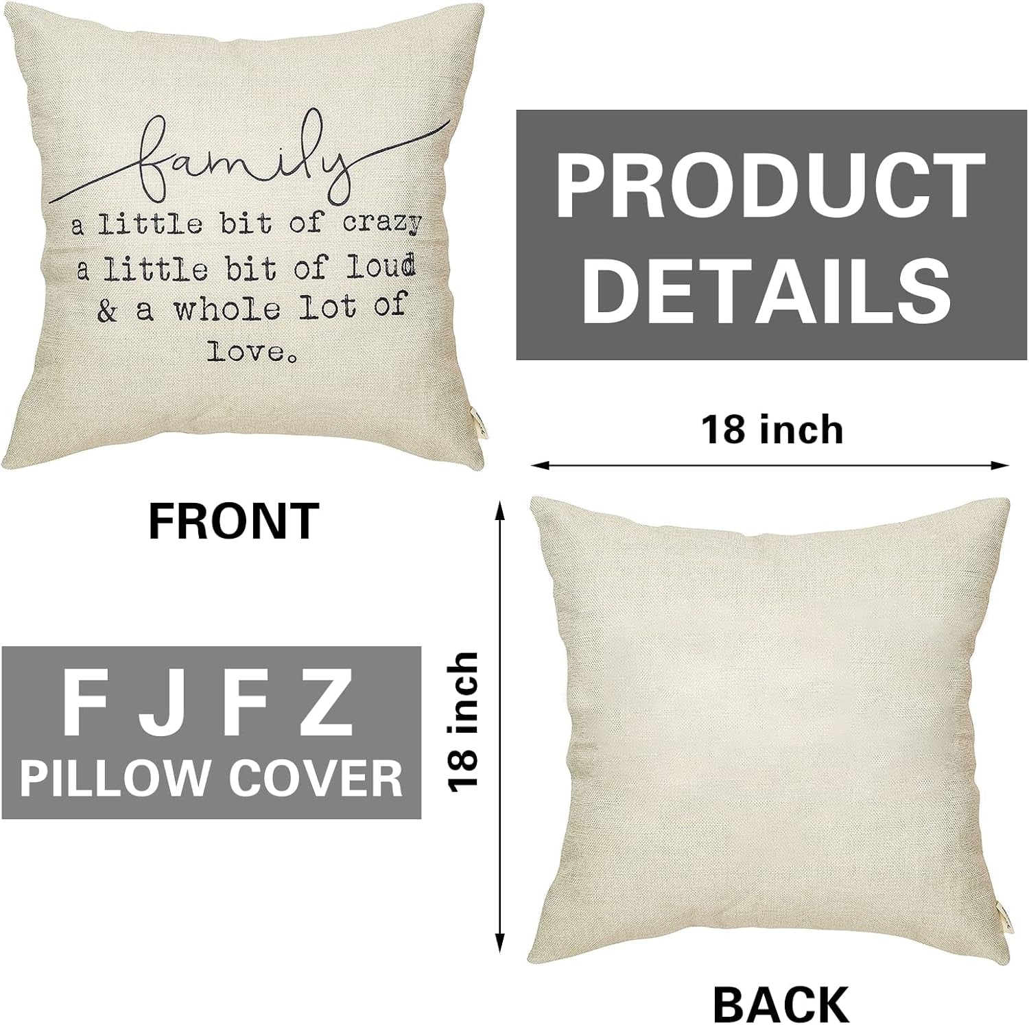 Family a Little Bit of Crazy Decorative Throw Pillow Covers, Farmhouse Quote Home Rustic Decorations, Christmas Inspirational Gifts Winter Cotton Linen Cushion Case Decors for Sofa Couch 18 × 18