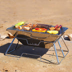 Folding Campfire Grill, Camping Fire Pit, Outdoor Wood Stove Burner, Folding Compact 304 Premium Stainless Steel, Portable Camping Grill with Carrying Bag for outside Picnic Home BBQ
