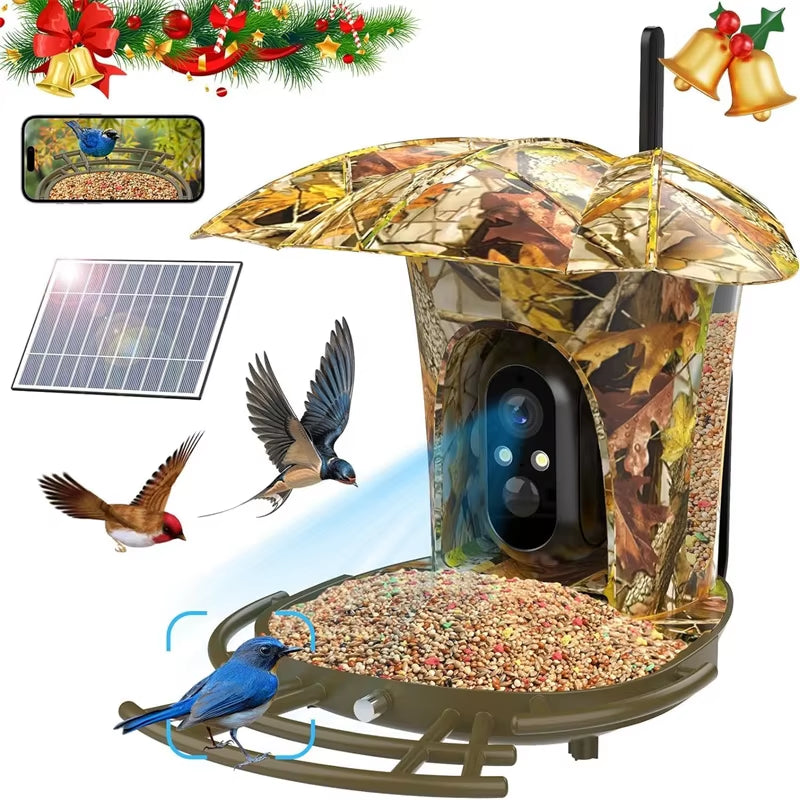 Smart Bird Feeder Camera Solar Powered Bird Watching Camera Wireless Outdoor 1080P HD 7W Solar Panel Bird Species