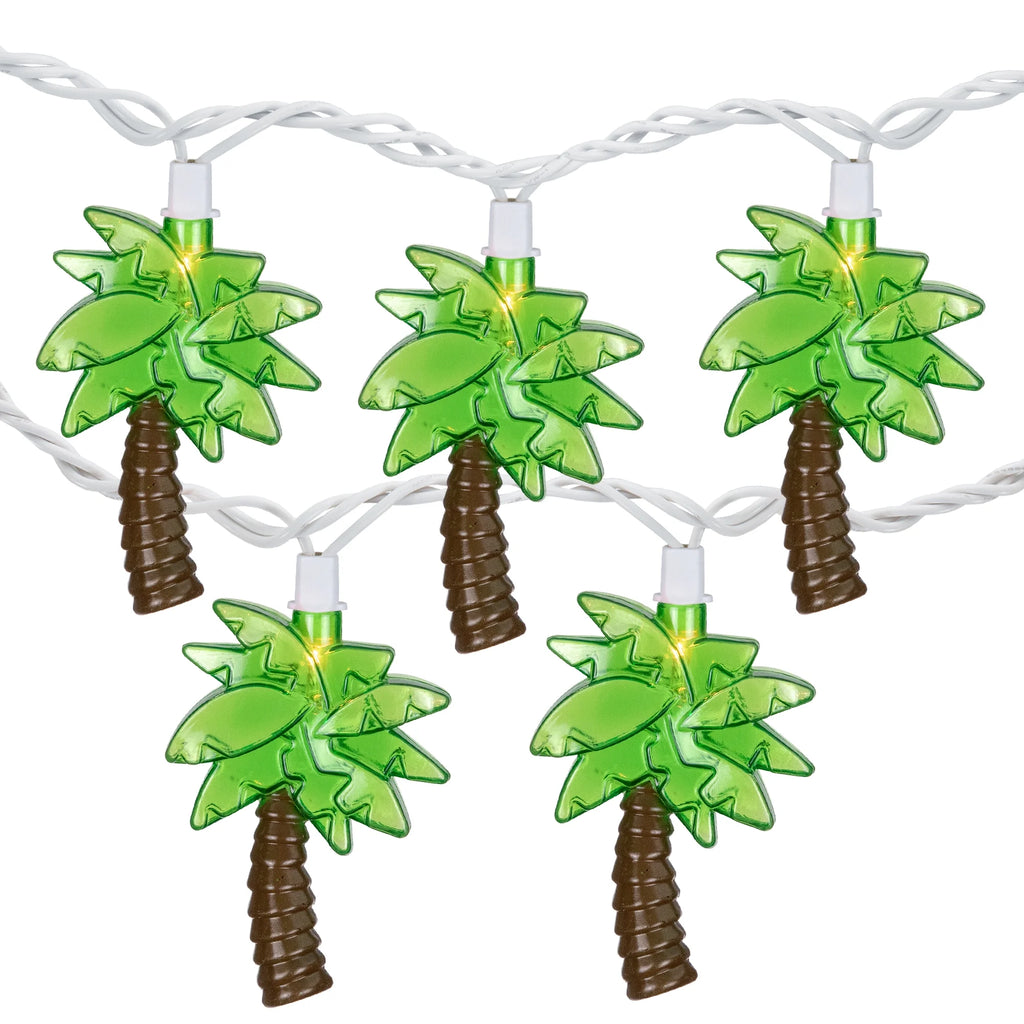 Tropical Palm Tree Indoor Outdoor Patio Light Set - 7' White Wire - 10Ct