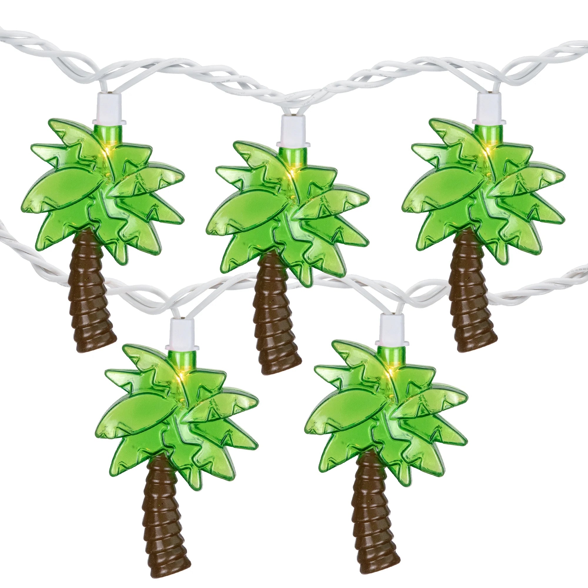 Tropical Palm Tree Indoor Outdoor Patio Light Set - 7' White Wire - 10Ct