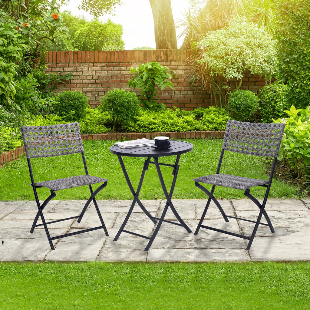 3 Piece Folding Outdoor Patio Bistro Set, Wicker Patio Furniture Sets with Table and Chairs for Garden, Backyard, Porch, Patio - Patio Conversation Set