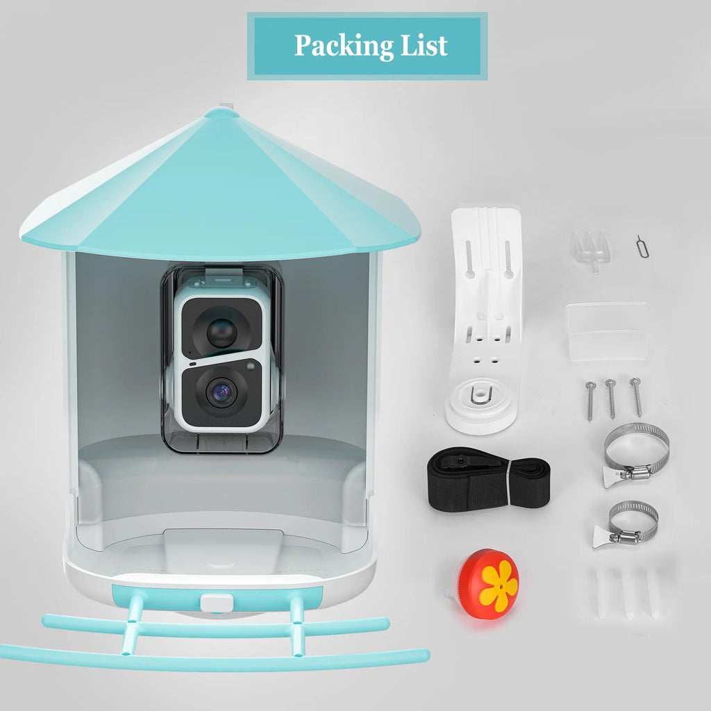 Smart Bird Feeder Camera, Outdoor Bird Watching Camera, Auto Capture Bird & Motion Detection, Gift for Bird Lover, Blue