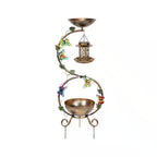 3-In-1 38 In. Vintage Metal Waterproof Bird Bath Black with Solar Bird Feeder and Planter Pedestal