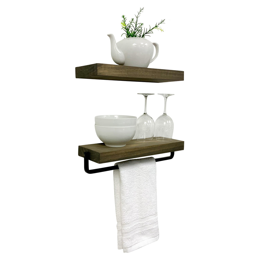 Simple Kitchen and Bath Floating Shelf and Towel Rack Set Gray - 16 In