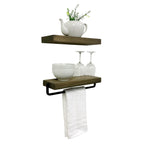 Simple Kitchen and Bath Floating Shelf and Towel Rack Set Gray - 16 In