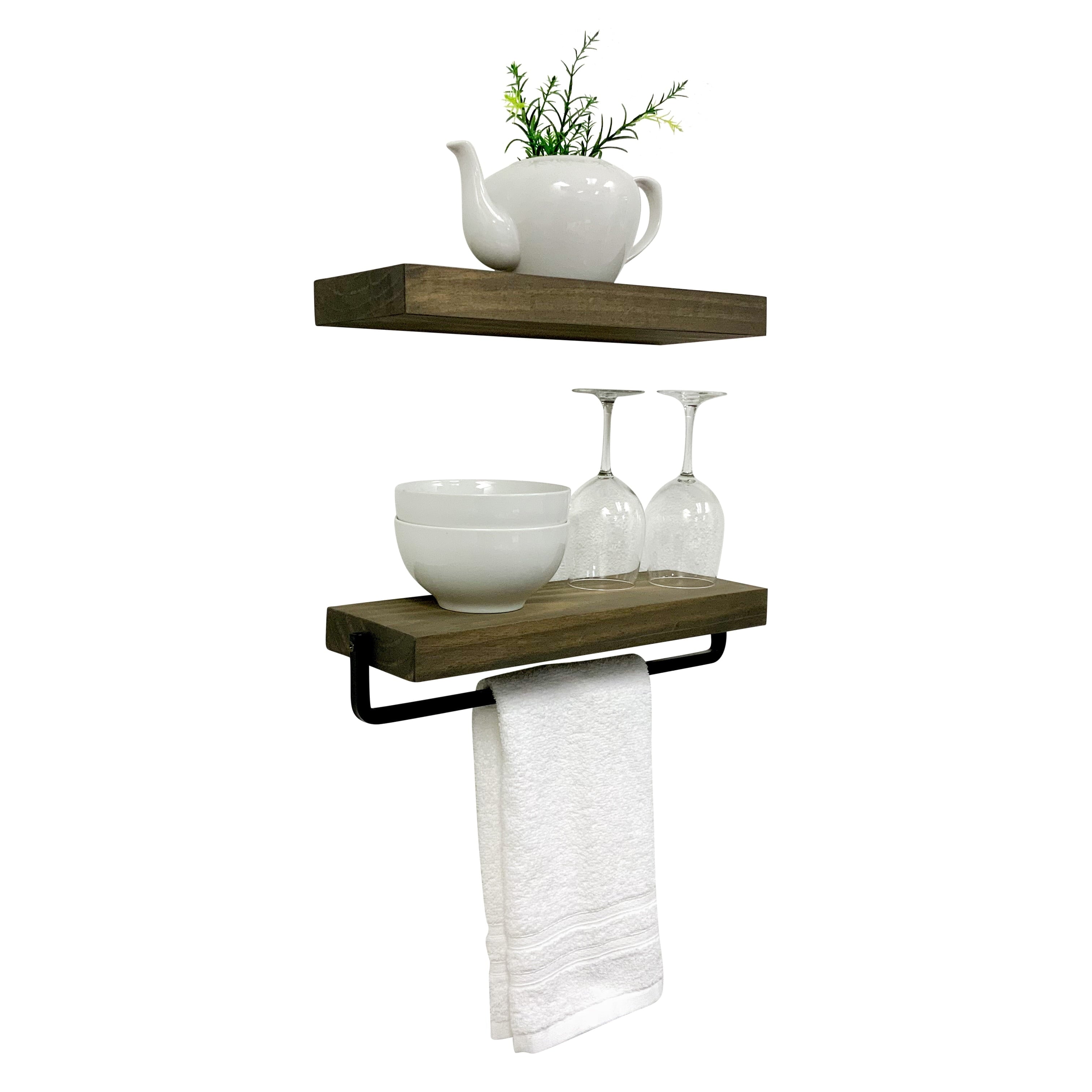 Simple Kitchen and Bath Floating Shelf and Towel Rack Set Gray - 16 In
