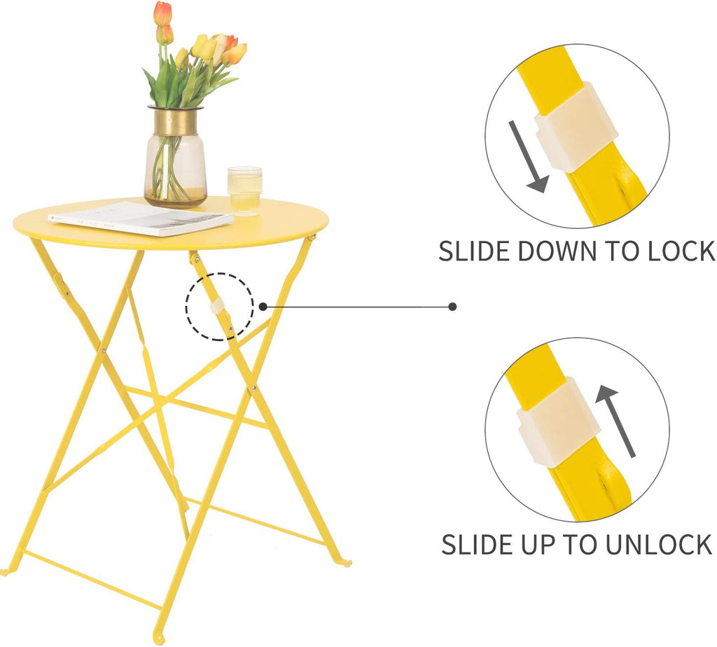 Patio Bistro Set, Outdoor Patio Furniture Sets, 3 Piece Patio Set of Foldable Bistro Chairs and Table, Yellow