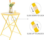 Patio Bistro Set, Outdoor Patio Furniture Sets, 3 Piece Patio Set of Foldable Bistro Chairs and Table, Yellow