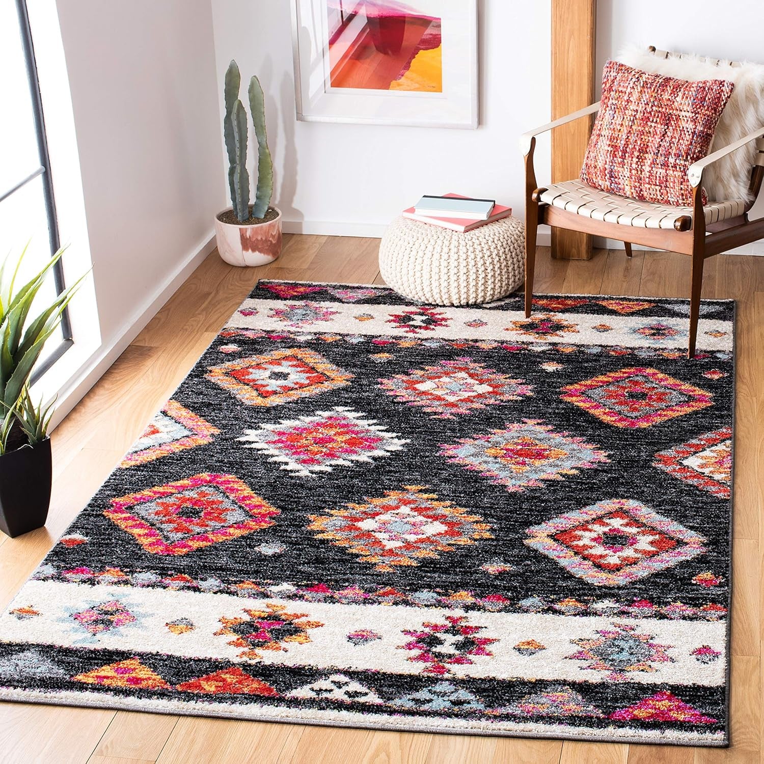 Adirondack Collection Area Rug - 6' X 9', Black & Red, Boho Tribal Design, Non-Shedding & Easy Care, Ideal for High Traffic Areas in Living Room, Bedroom (ADR245Z)