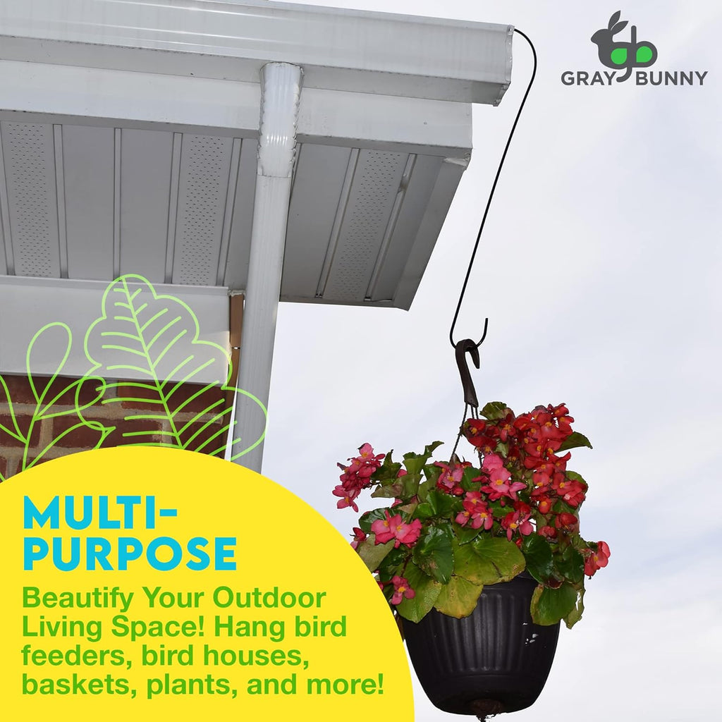 Metal Tree Branch Hook, 23 Inch Long, Black, 3-Pack, Premium Extra Thick 1/5 Inch Diameter Rust Resistant Steel S-Hooks for Bird Feeders and Baths and More - Outdoor or Indoor Use