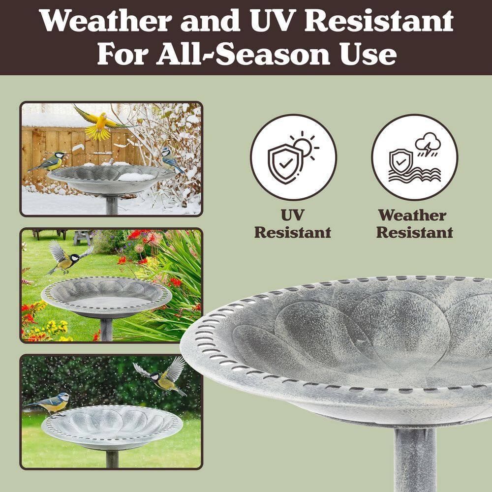 Weather Resistant Antique Bird Bath in Gray
