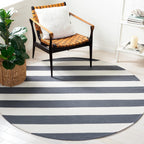 Montauk Collection Area Rug - 8' Round, Grey & Ivory, Handmade Flatweave Cotton, Woven Texture, Farmhouse Stripe Pattern, Ideal for Living Room, Bedroom, Dining Space (MTK712G)