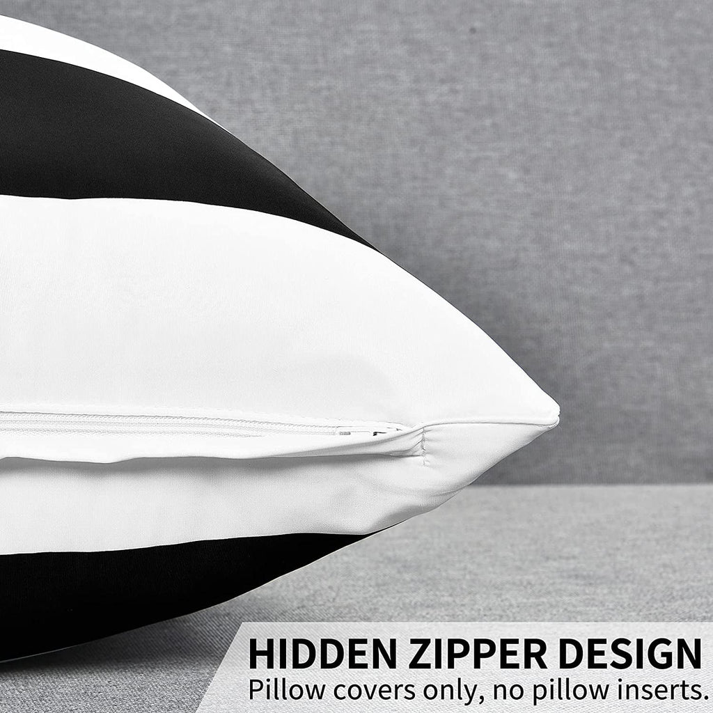 2 Pack Black and White Striped Throw Pillow Covers 18 X 18 Inch Outdoor Patio Pillows Cushion Cover Waterproof Pillow Cases for Couch Pillows Sofa