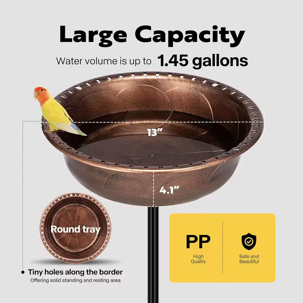 29 In. H round Polyresin Garden Birdbath with Metal Stake in Bronze