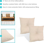 Tufted Indoor and Outdoor Decorative Throw Pillows - 19-Inch Square Patio Cushions Set of 2 - Weather-Resistant Polyester - Beige
