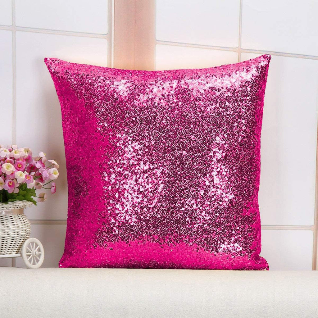 Sequin Pillow Case 24X24-Inch Hot Pink Sequins Decorative Throw Pillows Covers Sequins Pillow Cover Fuchsia Pillows Cushion Cover Sofa Accent Pillow Case Toss Pillows Cover