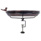 12 In. Metal Deck Mounted Bird Bath with Adjustable Sturdy Clamp for Outdoor Garden Balcony Patio Decoration