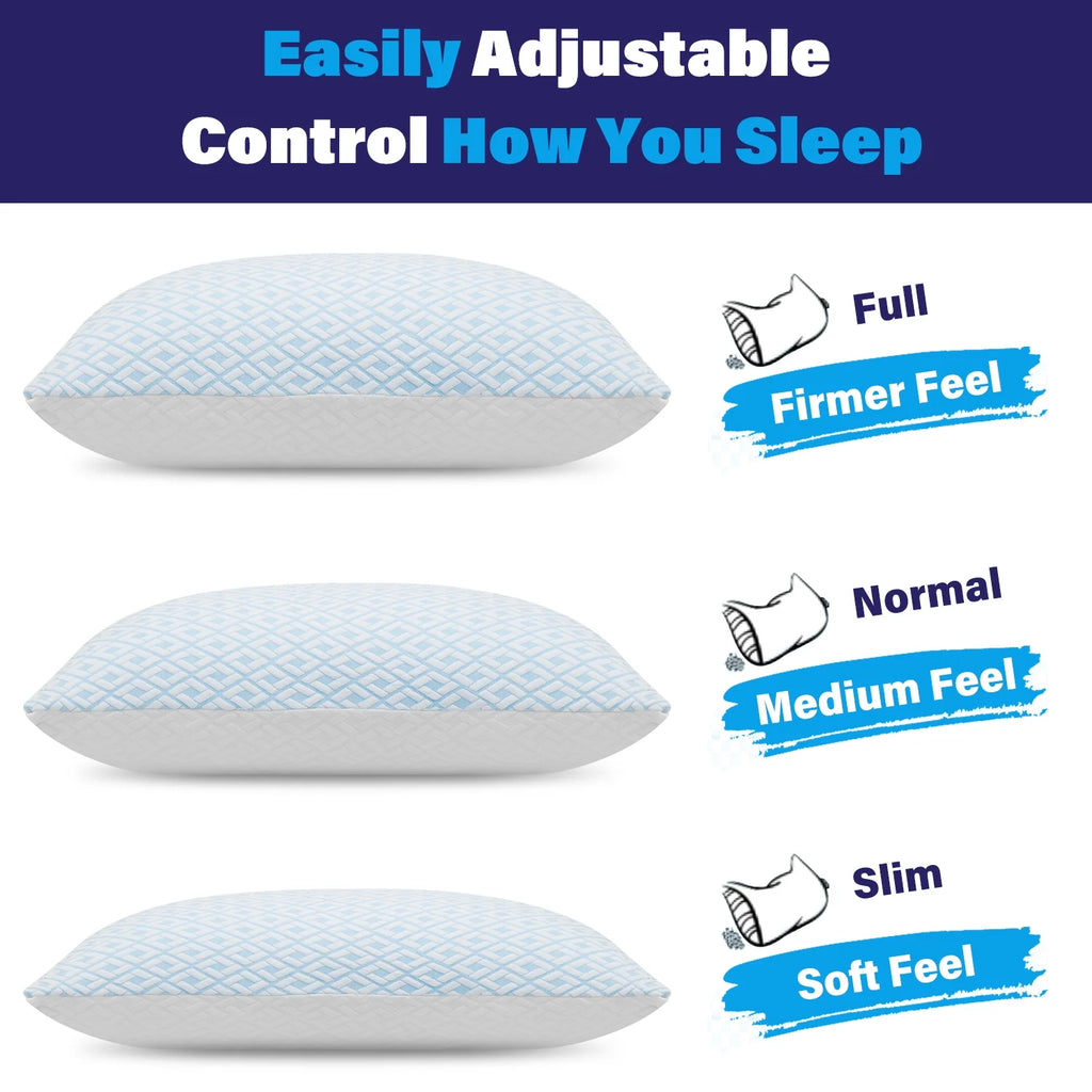 Shredded Memory Foam Pillows Cooling Pillows for Bed Sleeping Standard Size Set of 2 Pack