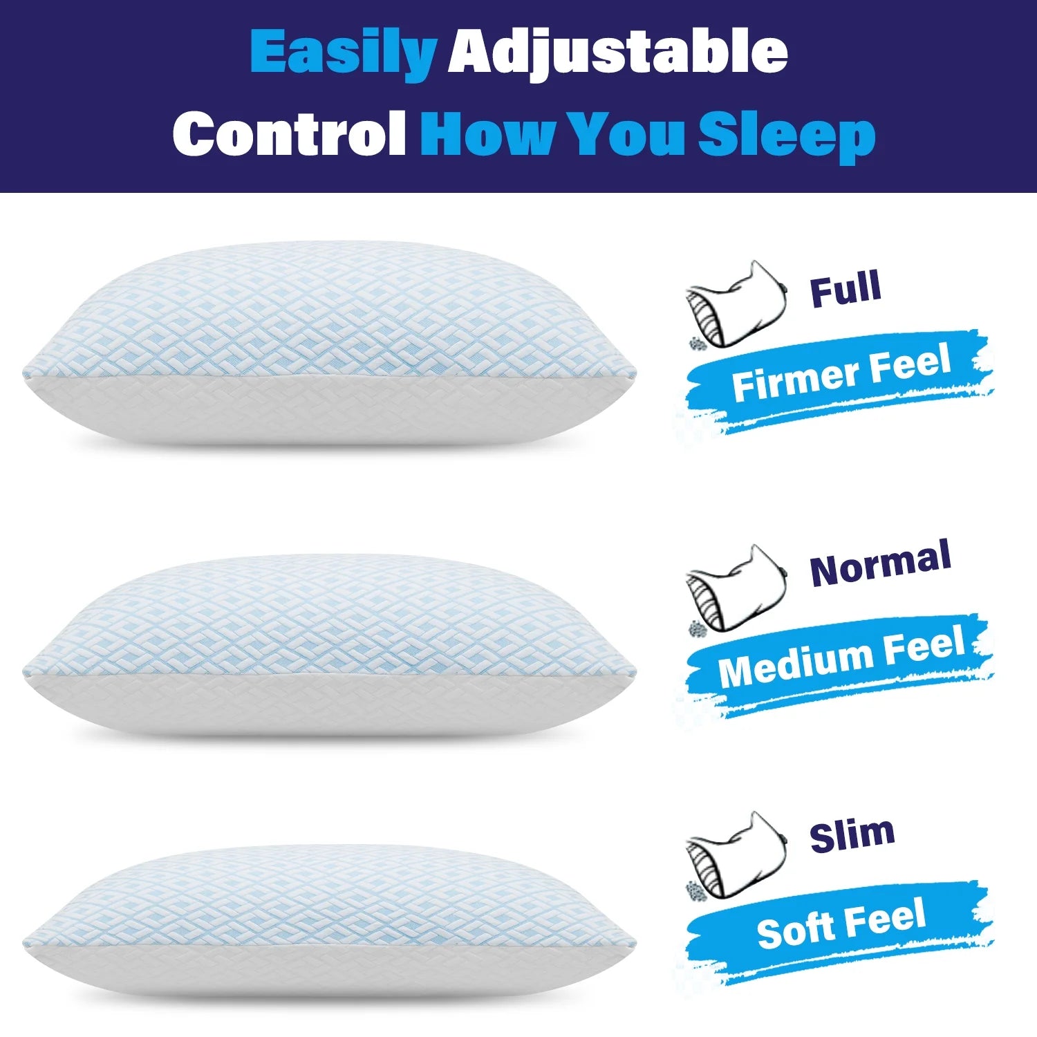 Shredded Memory Foam Pillows Cooling Pillows for Bed Sleeping Standard Size Set of 2 Pack