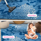 Adirondack Collection Area Rug - 5'1" X 7'6", Light Blue & Dark Blue, Floral Glam Distressed Design, Non-Shedding & Easy Care, Ideal for High Traffic Areas in Living Room, Bedroom (ADR114F)