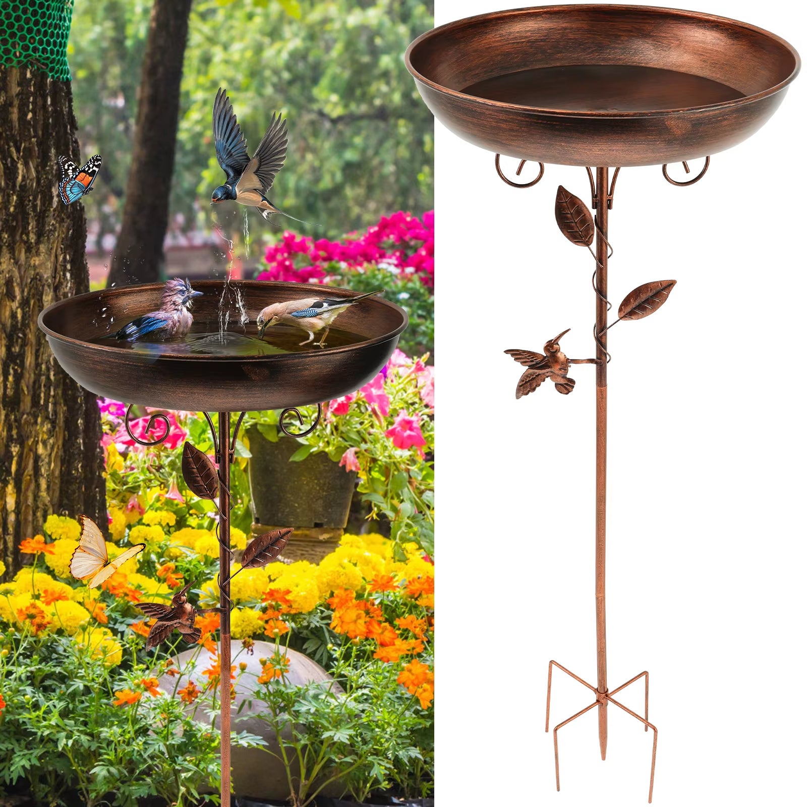 Garden Birdbath 32 Inches Sturdy Iron Outdoor Bird Bath for outside Vintage Standing Birdbath Bowl for Outdoor Garden Patio Yard