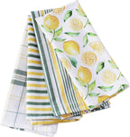 Lemon Yellow Printed Cotton Kitchen Towel Set - Absorbent Multi Purpose Kitchen Linen - 4 Drying Dish Hand Towels 20X28