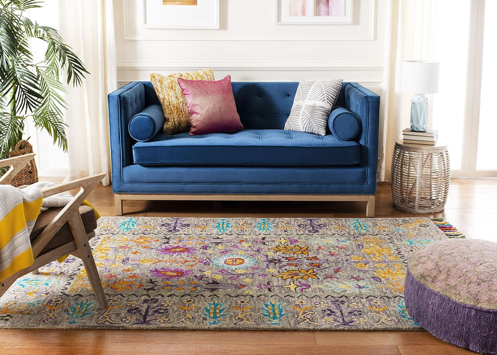 Blossom Collection Accent Rug - 4' X 6', Grey & Multi, Handmade Tassel Wool, Ideal for High Traffic Areas in Entryway, Living Room, Bedroom (BLM453A)