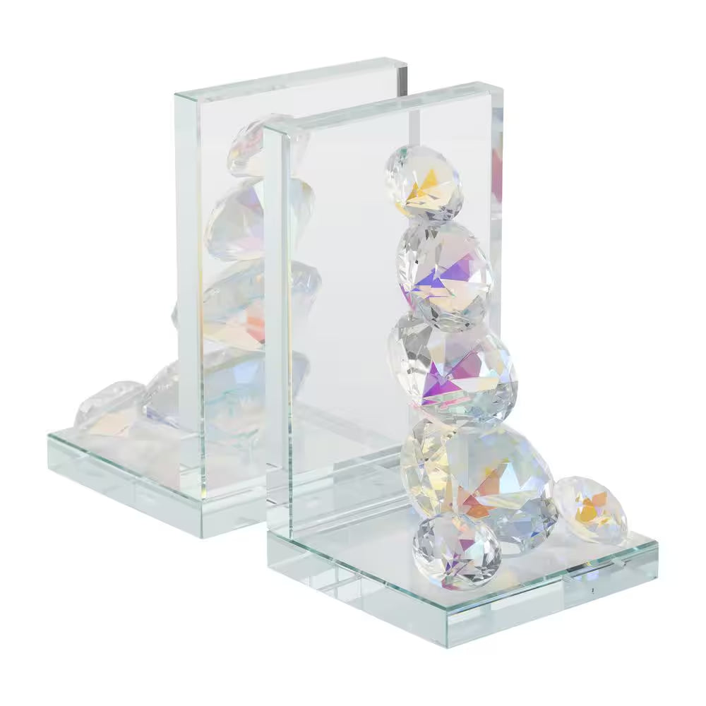 Clear Rainbow Crystal Diamond Glass Bookends (Set of 2)