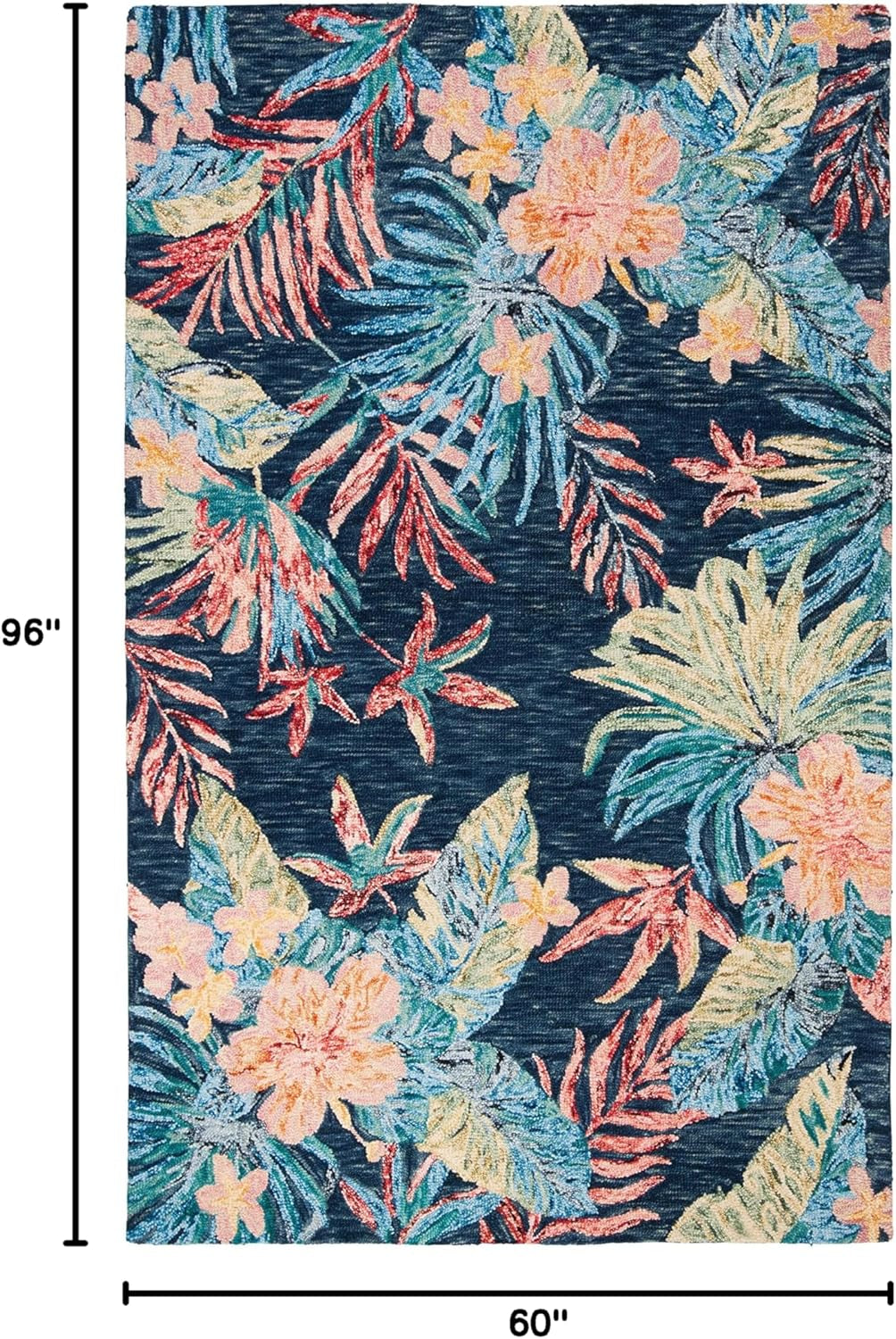 Aspen Collection Area Rug - 5' X 8', Blue & Pink, Handmade Botanical Wool, Ideal for High Traffic Areas in Living Room, Bedroom (APN524N)