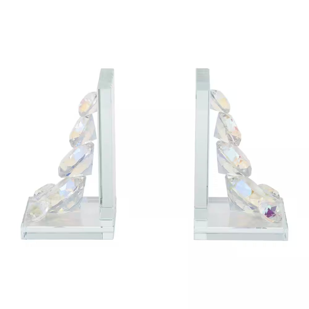 Clear Rainbow Crystal Diamond Glass Bookends (Set of 2)