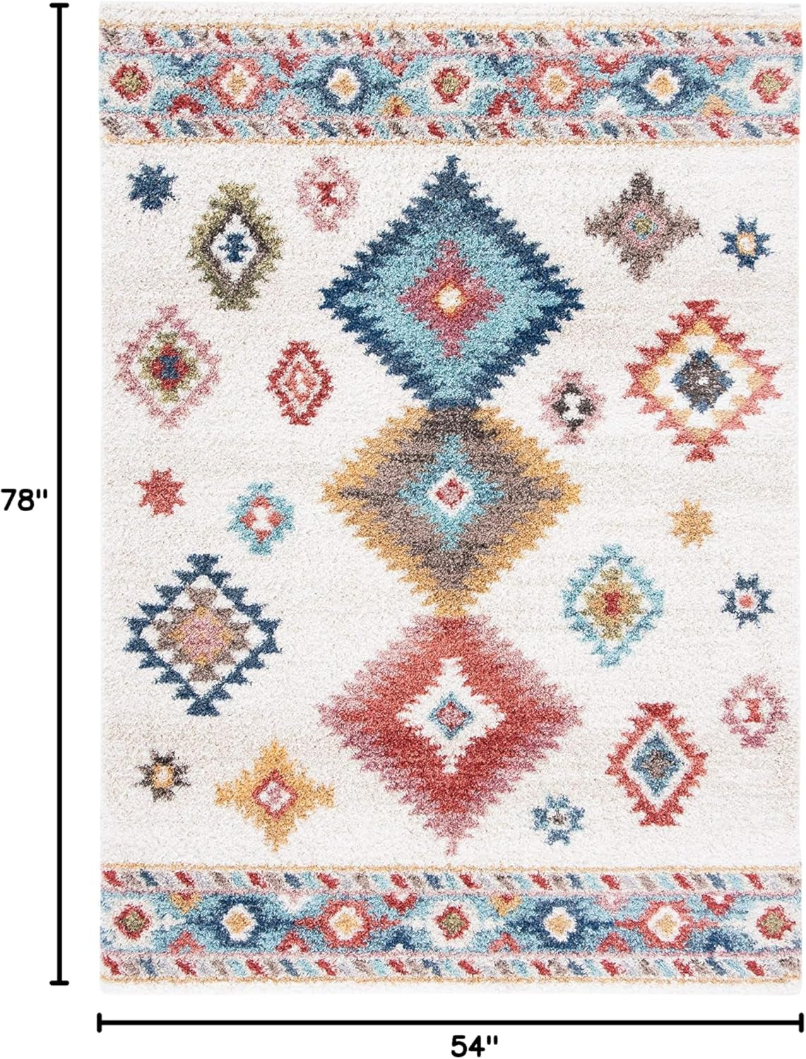 Calista Shag Collection Accent Rug - 4'5" X 6'5", Ivory & Blue, Boho Design, Non-Shedding & Easy Care, 1-Inch Thick Ideal for High Traffic Areas in Entryway, Living Room, Bedroom (CAL142A)