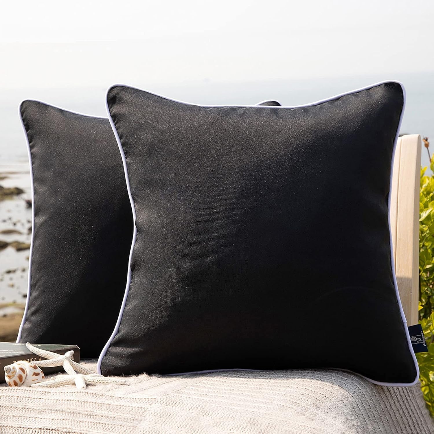 Pack of 2 Outdoor Waterproof Solid Throw Decorative Pillow Cover Decorative Square Outdoor Pillows Cushion Case Patio Pillows for Couch Tent Sunbrella (18''X18'', Black)