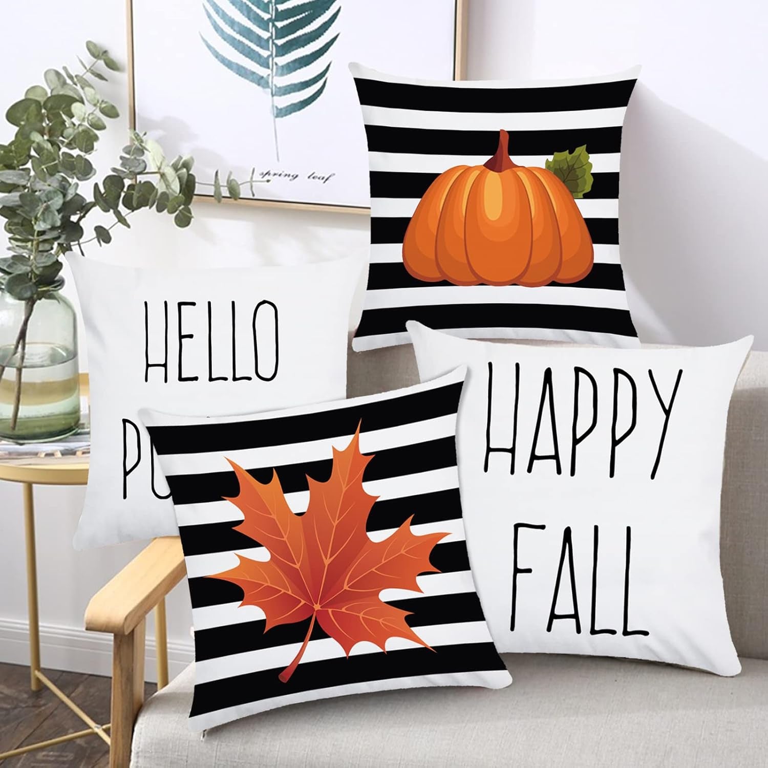 Fall Decor Pillow Covers 18X18 Set Pumpkin Throw Pillowcase for Home Outdoor Fall Pillows Decorative Throw Pillows Farmhouse Thanksgiving Autumn Halloween Cushion Case for Couch