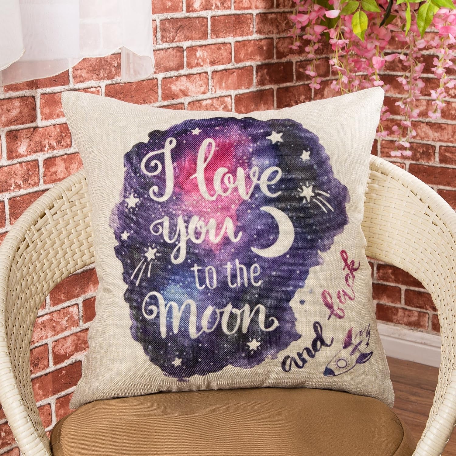 Cotton Linen Home Decorative Throw Pillow Cover 18" X 18", Galaxy Star Cushion Case for Sofa Couch Watercolor I Love You to the Moon and Back Lover Gift Decor Valentine’S Day Decoration