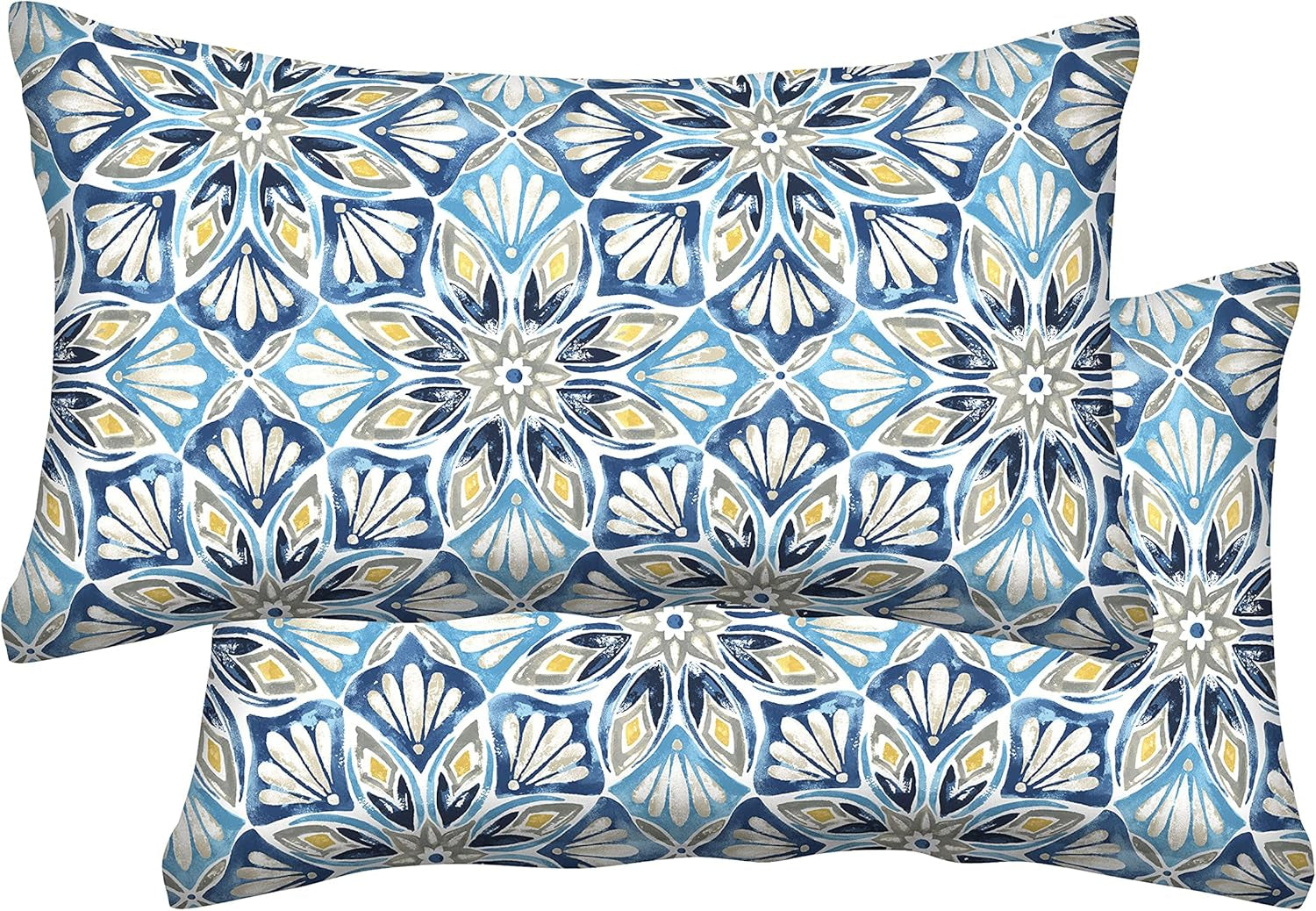 Outdoor Lumbar Toss Pillow Set, 20" W X 12" L, Beryl Pacific Blue Outdoor Pillows