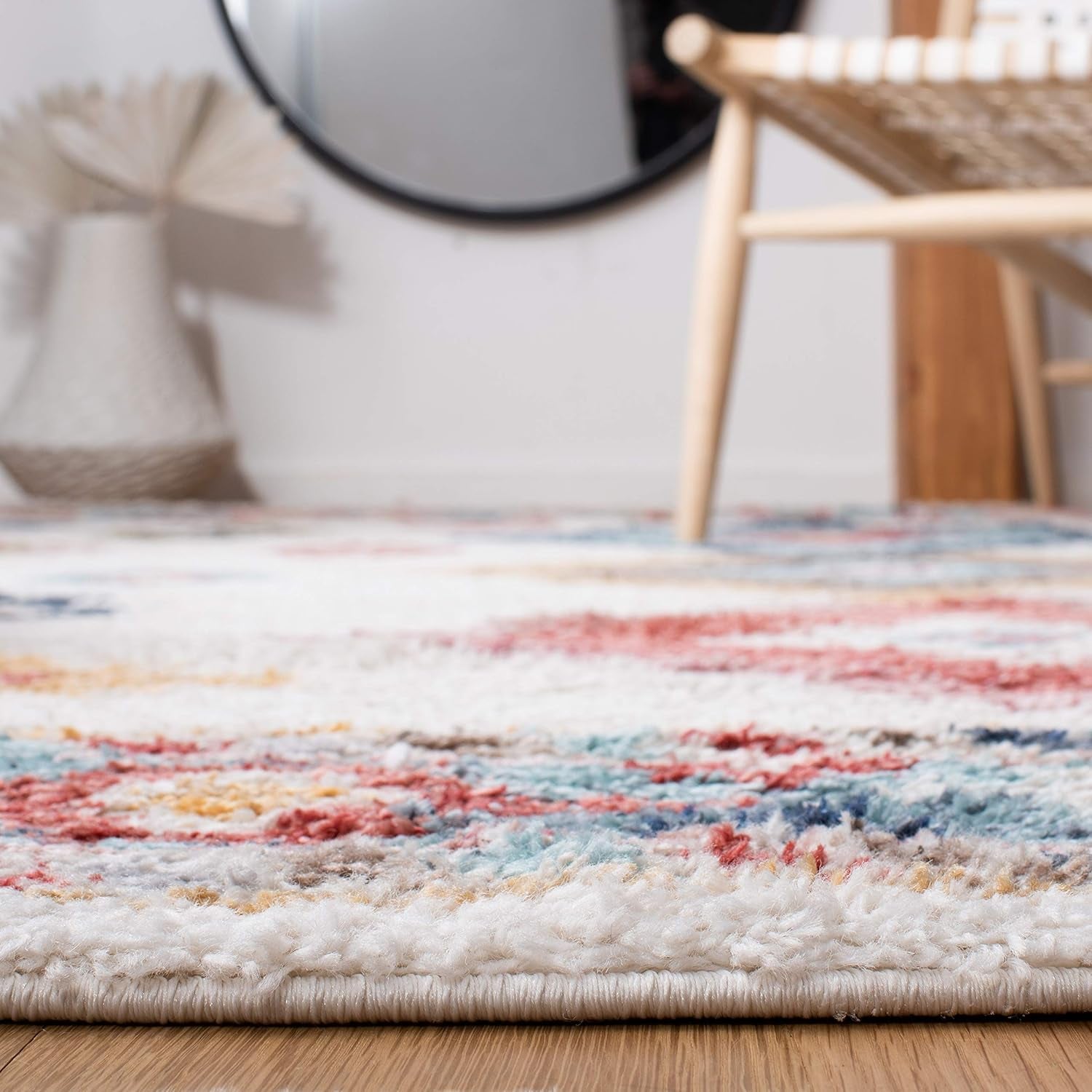 Calista Shag Collection Accent Rug - 4'5" X 6'5", Ivory & Blue, Boho Design, Non-Shedding & Easy Care, 1-Inch Thick Ideal for High Traffic Areas in Entryway, Living Room, Bedroom (CAL142A)