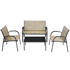 Patio Brown 4-Piece Plastic Wicker Patio Conversation Set