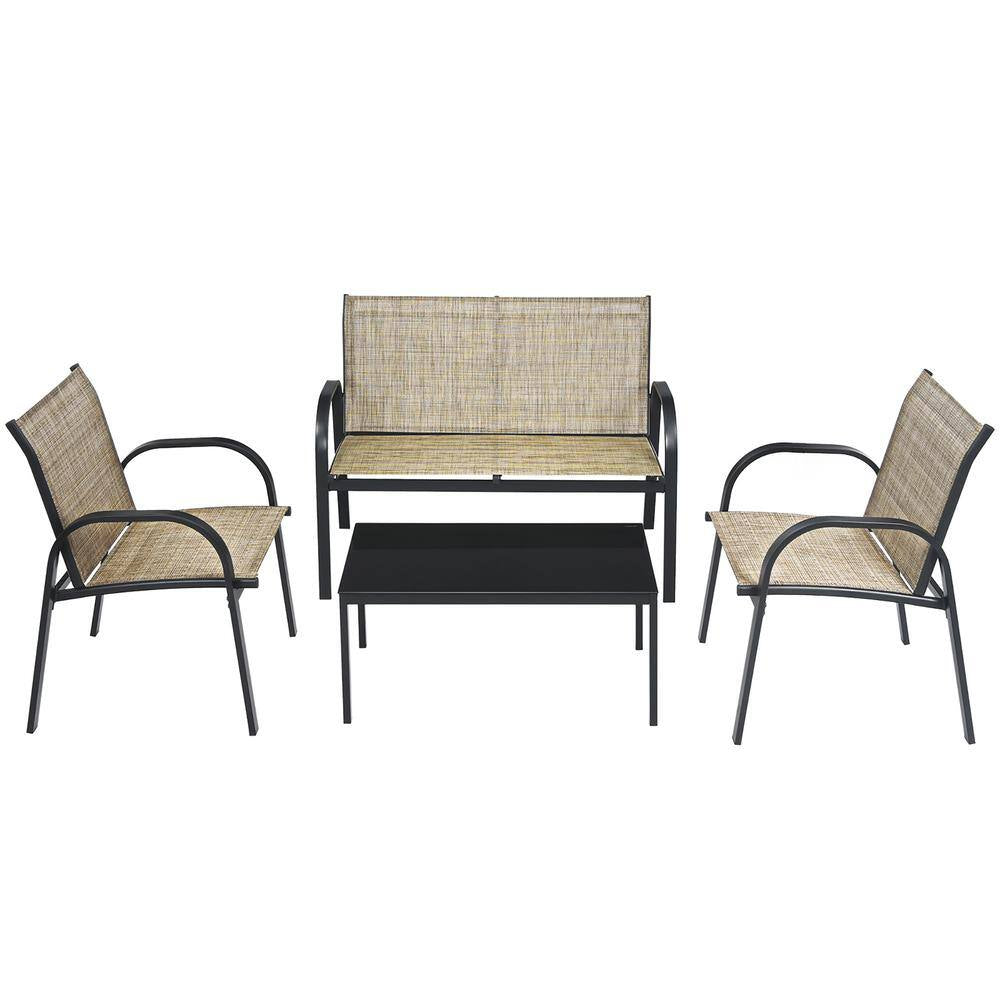 Patio Brown 4-Piece Plastic Wicker Patio Conversation Set