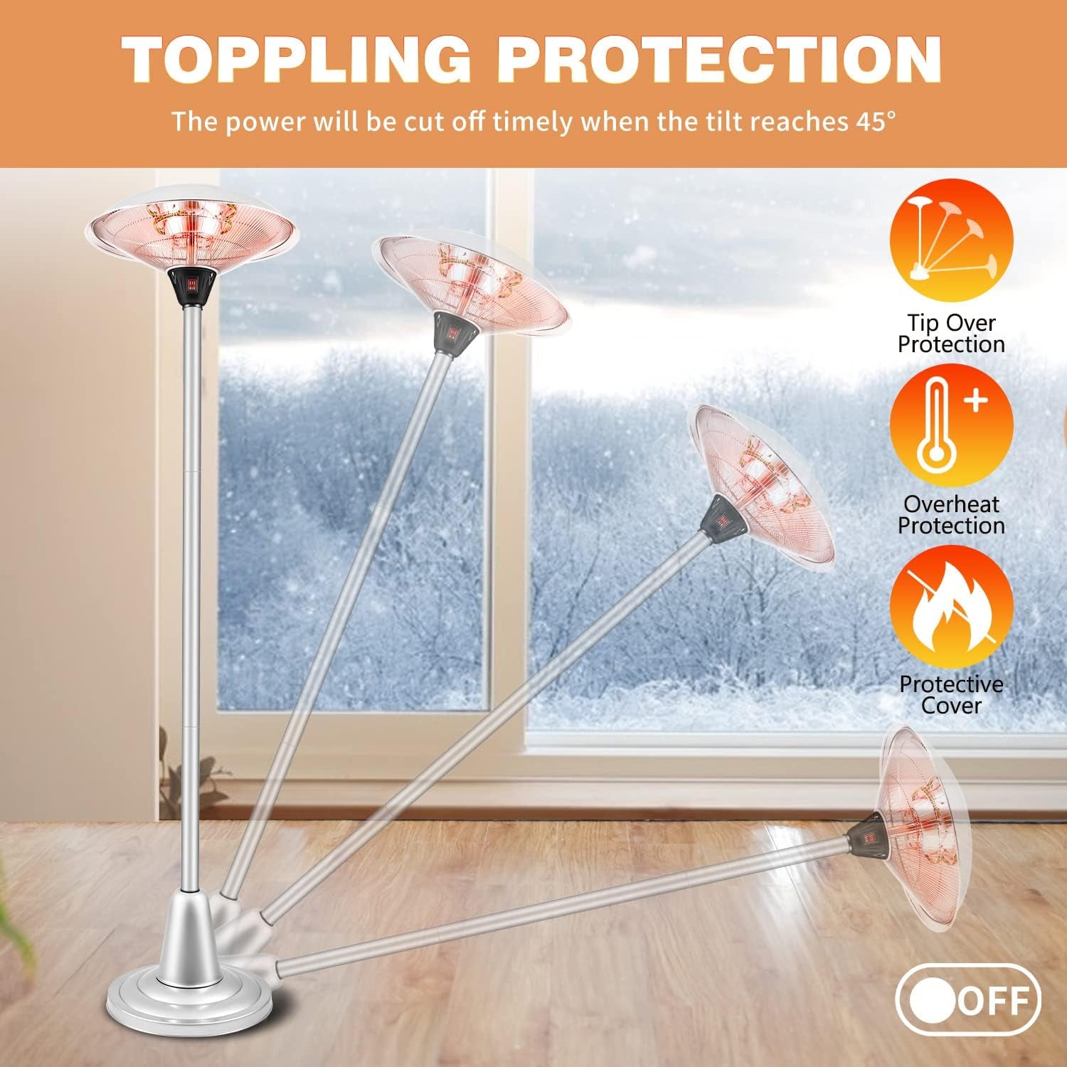 Electric Patio Heater, 2 Heating Modes, 750W/1500W Patio Heater, Outdoor Patio Heater, Infrared Patio Heater, Patio Heater for Outdoor Use, Free-Standing