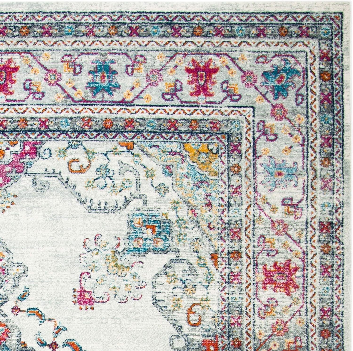 Area Rug 8X10 - Evoke Collection - Large - Cream & Fuchsia, Oriental Medallion Distressed Design, Non-Shedding & Easy Cleaning, Ideal for Living Room, Bedroom, Office, Dining Space (EVK250A)