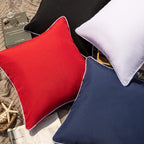 Pack of 2 Outdoor Waterproof Throw Pillow Covers with Contrast Piping, Decorative Square Cushion Case Patio Pillows for Couch Tent Sunbrella, Dark Blue 18X18 Inches