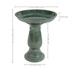 Aubriela Freestanding Ceramic Outdoor Bird Bath, Uv-Resistant Green Mist Finish
