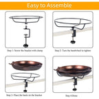 12 In. Metal Deck Mounted Bird Bath with Adjustable Sturdy Clamp for Outdoor Garden Balcony Patio Decoration