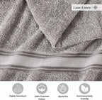 100% Cotton 18 Piece Bath Towel Set - Zero Twist, Quick Dry, Super Soft & Highly Absorbent - 6 Bath, 6 Washcloths, 6 Hand Towels for Bathroom - Hotel Quality Bathroom Towel Set - Grey