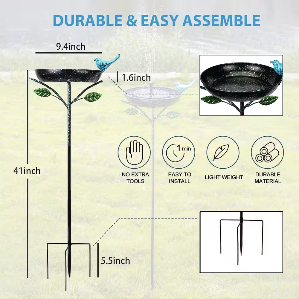 41 In. Metal Bird Bath with Stake and Decorative Cast Iron Bird for Outdoor Garden Yard Decor
