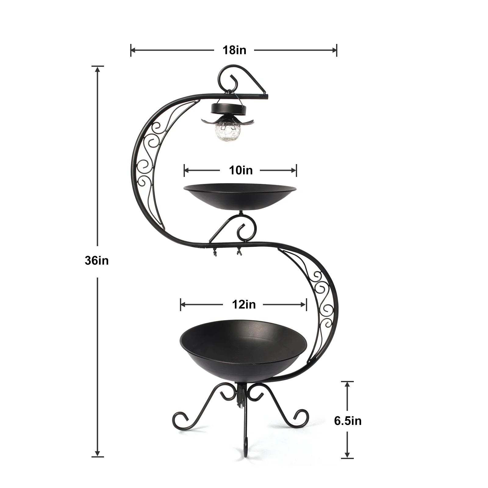 36" Vintage Cast Iron Bird Bath with Solar Lights & Feeder, Weather-Resistant Outdoor Garden Decor for Hummingbirds