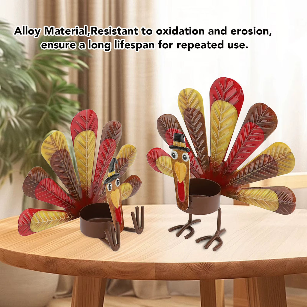 2Pcs Thanksgiving Turkey Candle Holder Cute Look Versatile Alloy Table Turkey Candle Holder Decoration for Home Party