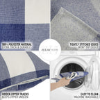 Pack of 2 Buffalo Plaid Throw Pillow Covers - Farmhouse Porch Pillows Outdoor & Indoor Covers - Polyester Buffalo Plaid Pillow Covers (16X16 Inch, Dark Blue & White)