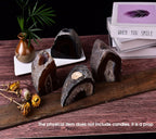 Agate Candle Holder Multi-Functional Décor 1-1.5Lb Pillar Candles & Makeup Brush Storage | Irregular Half-Cut Design | Meditation Desk Accent | Spiritual Starter Gift